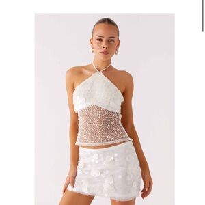 Peppermayo White Sequin Mini Skirt Set